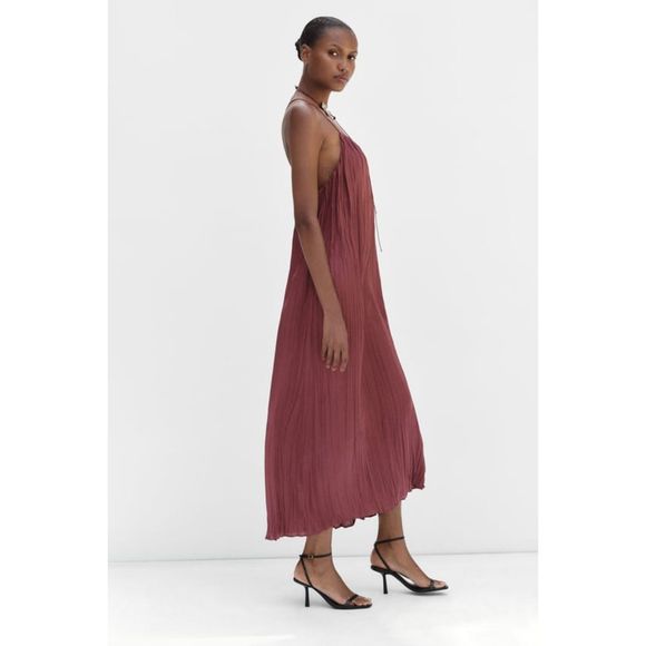 ZARA WRINKLE EFFECT MIDI SLIP DRESS - Picture 9 of 13